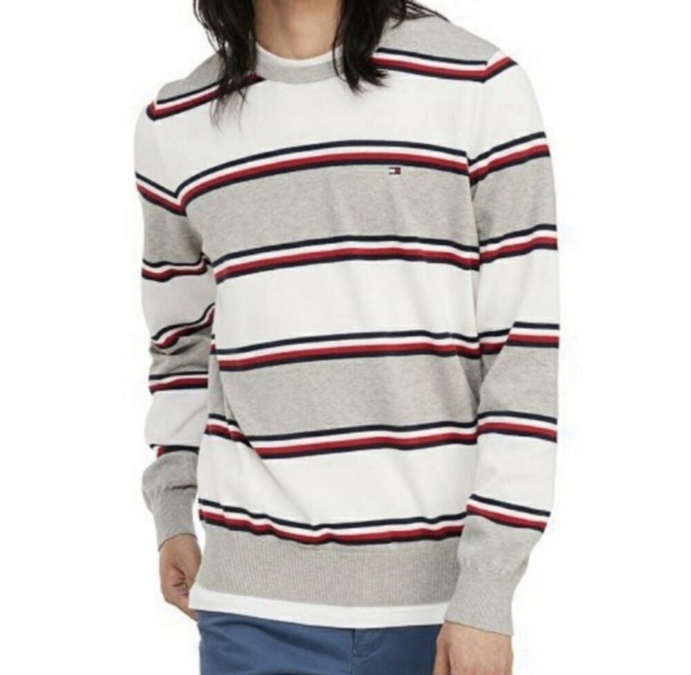 Tommy Hilfiger Size XXL Long Sleeve Gray Blue White Stripes Sweater Pullover